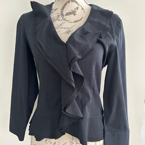 BCBGMaxAzria Black Ruffled Stretch Blouse